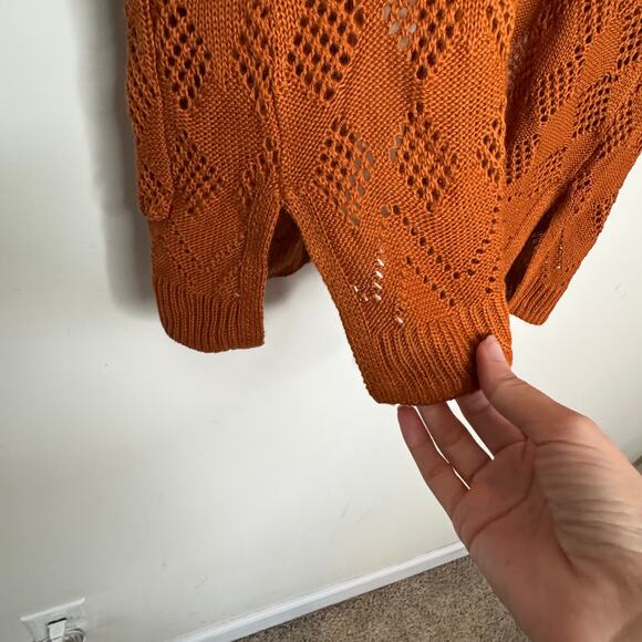 Market & Spruce Cecily Duster Cardigan XS NWT Orange Open Front Pointelle Knit - Picture 7 of 10